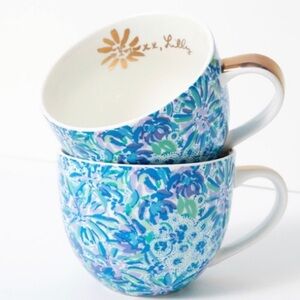 Lilly Pulitzer Ceramic Mugs Cups 2 Piece Blue Floral Print